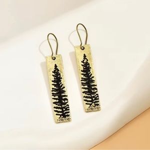 Golden Boho Forest Pattern Dangle Earrings